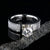 6mm wide Meteorite engagement ring with moissanite stone