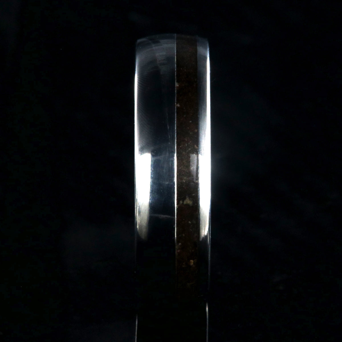 7mm wide titanium wedding band with dinosaur bone inlay