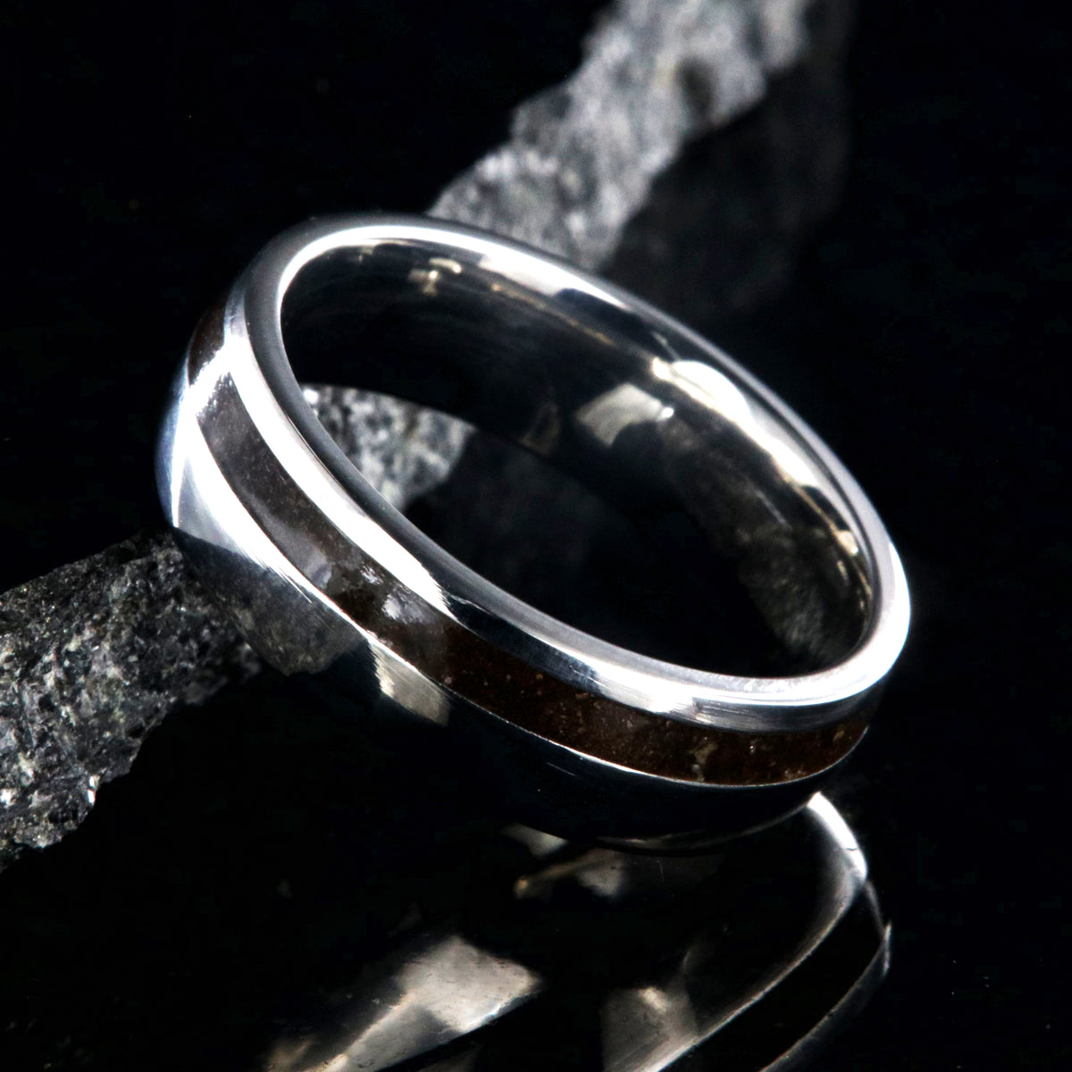 7mm wide titanium wedding band with dinosaur bone inlay