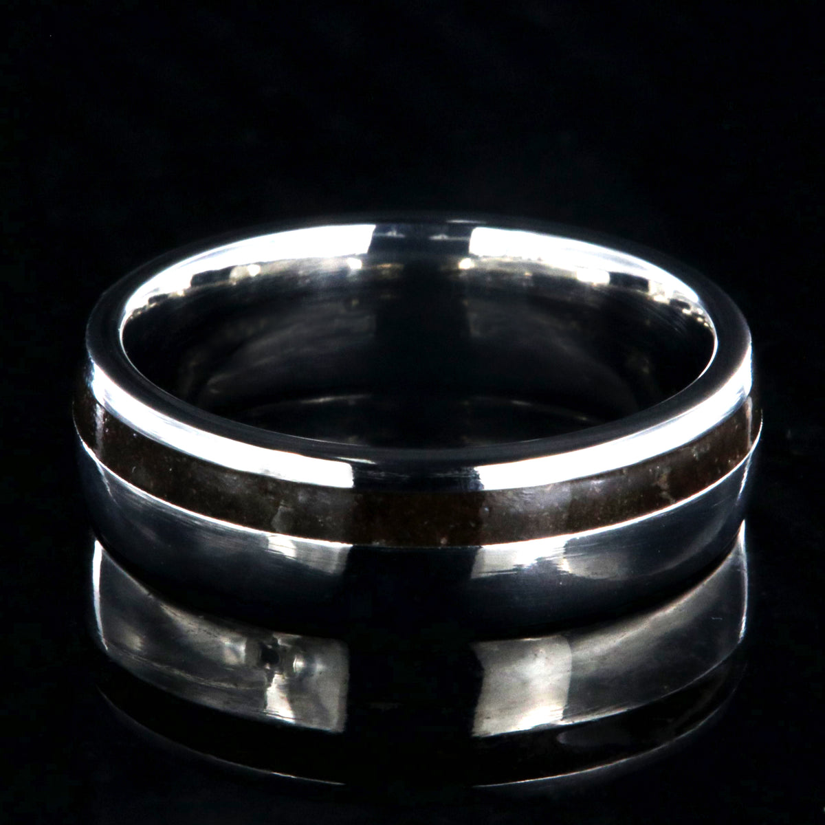 7mm wide titanium wedding band with dinosaur bone inlay