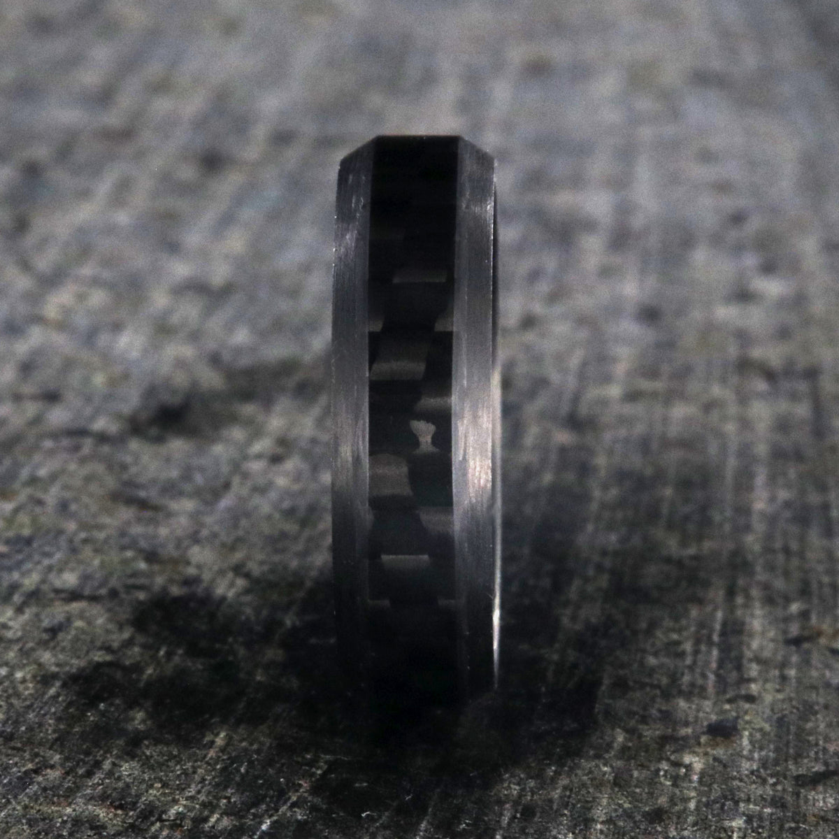 6mm wide black carbon fiber ring with beveled edges