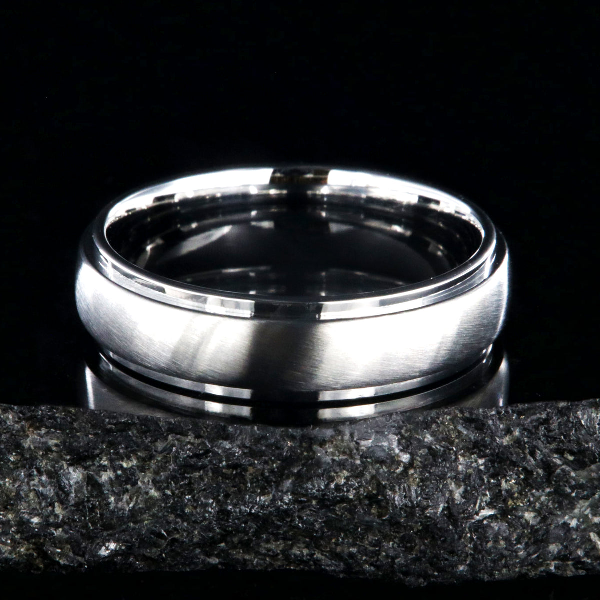 6mm wide cobalt ring with a brushed raise-center and polished edges
