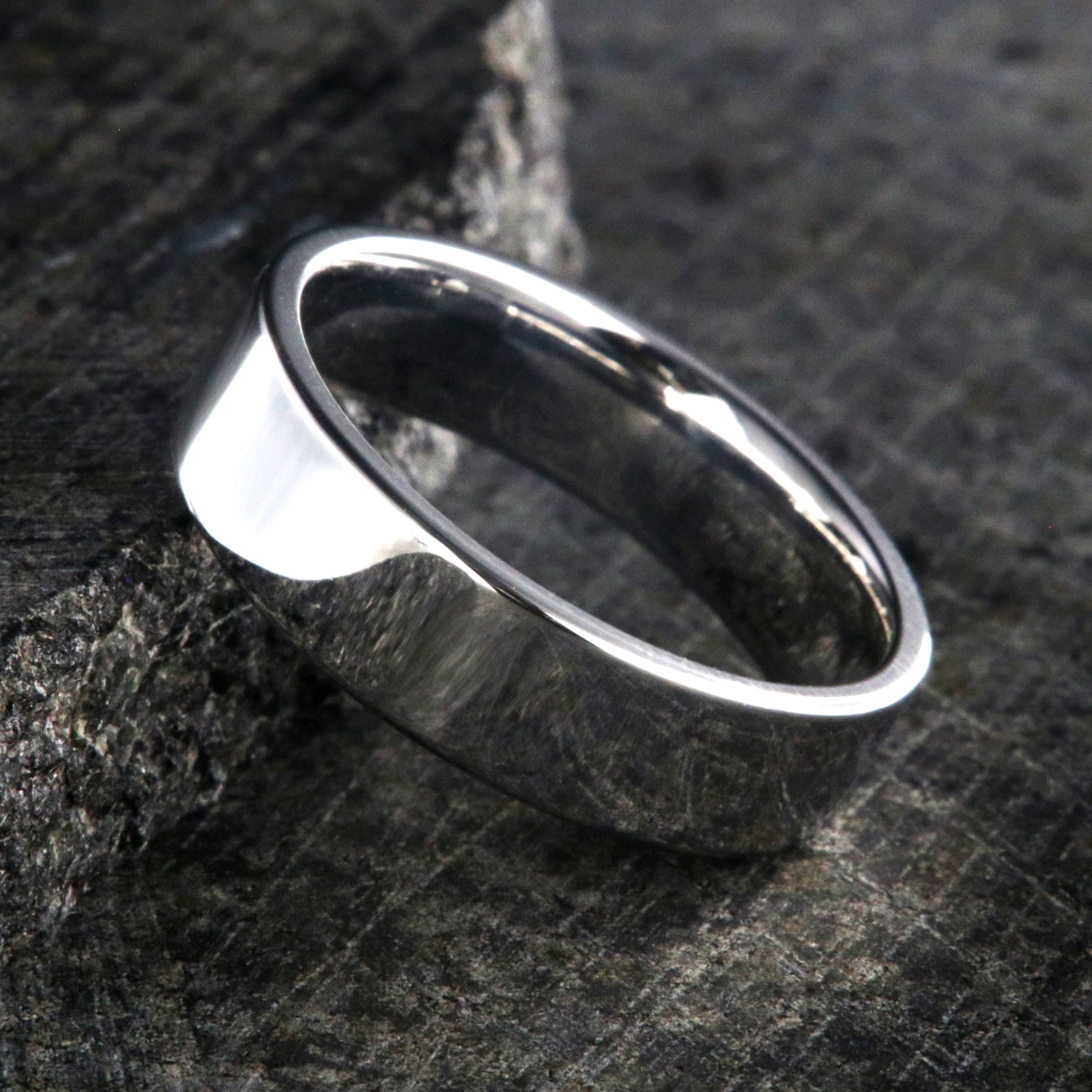 6mm wide cobalt ring with a polished finish and a flat profile