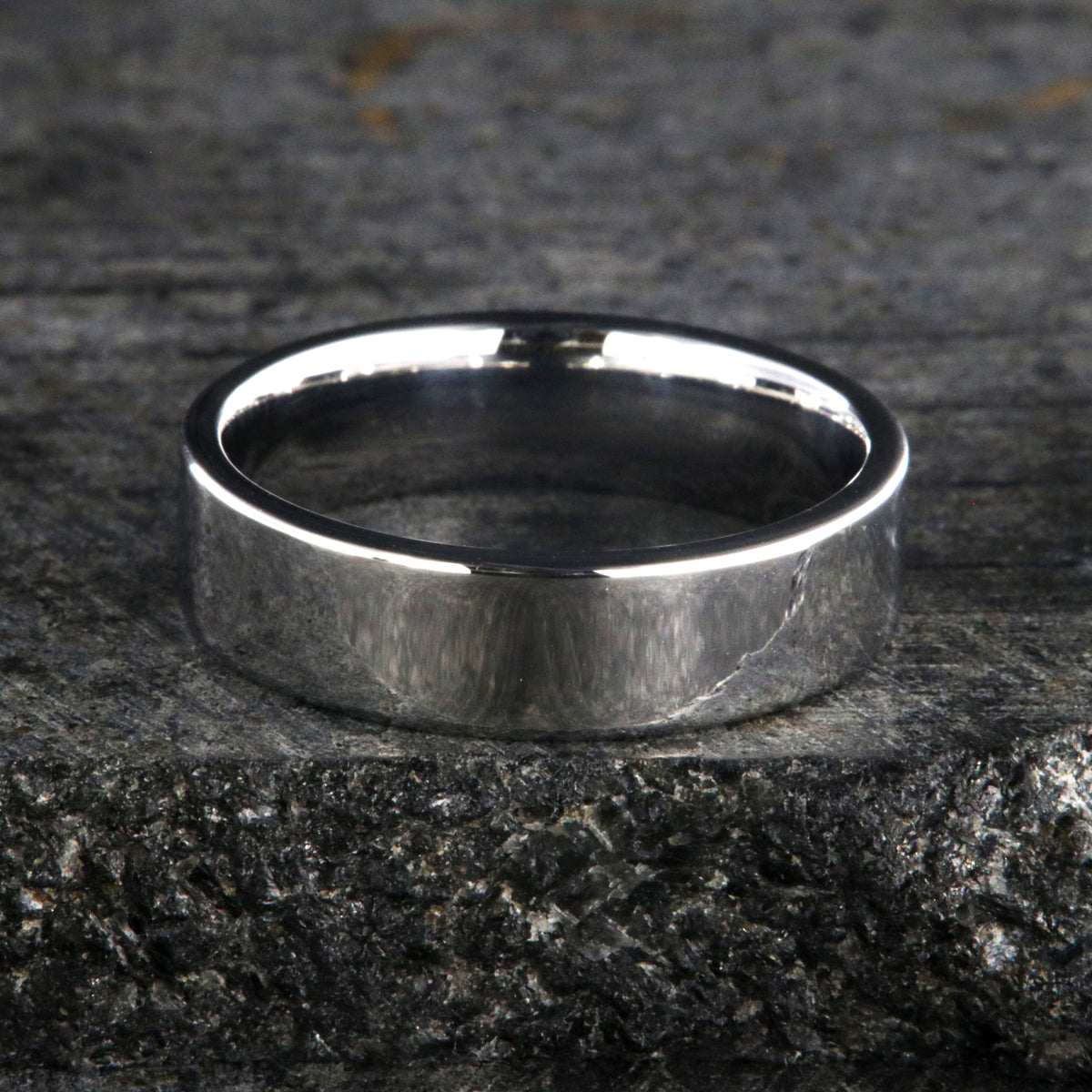 6mm wide cobalt ring with a polished finish and a flat profile