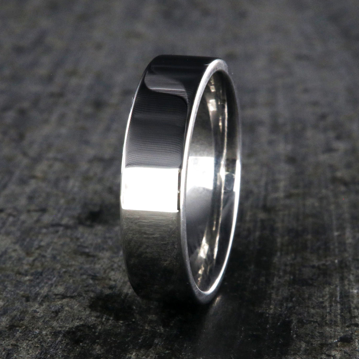 6mm wide cobalt ring with a polished finish and a flat profile