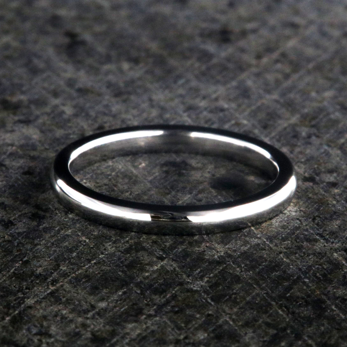 2mm wide cobalt wedding band with a rounded profile