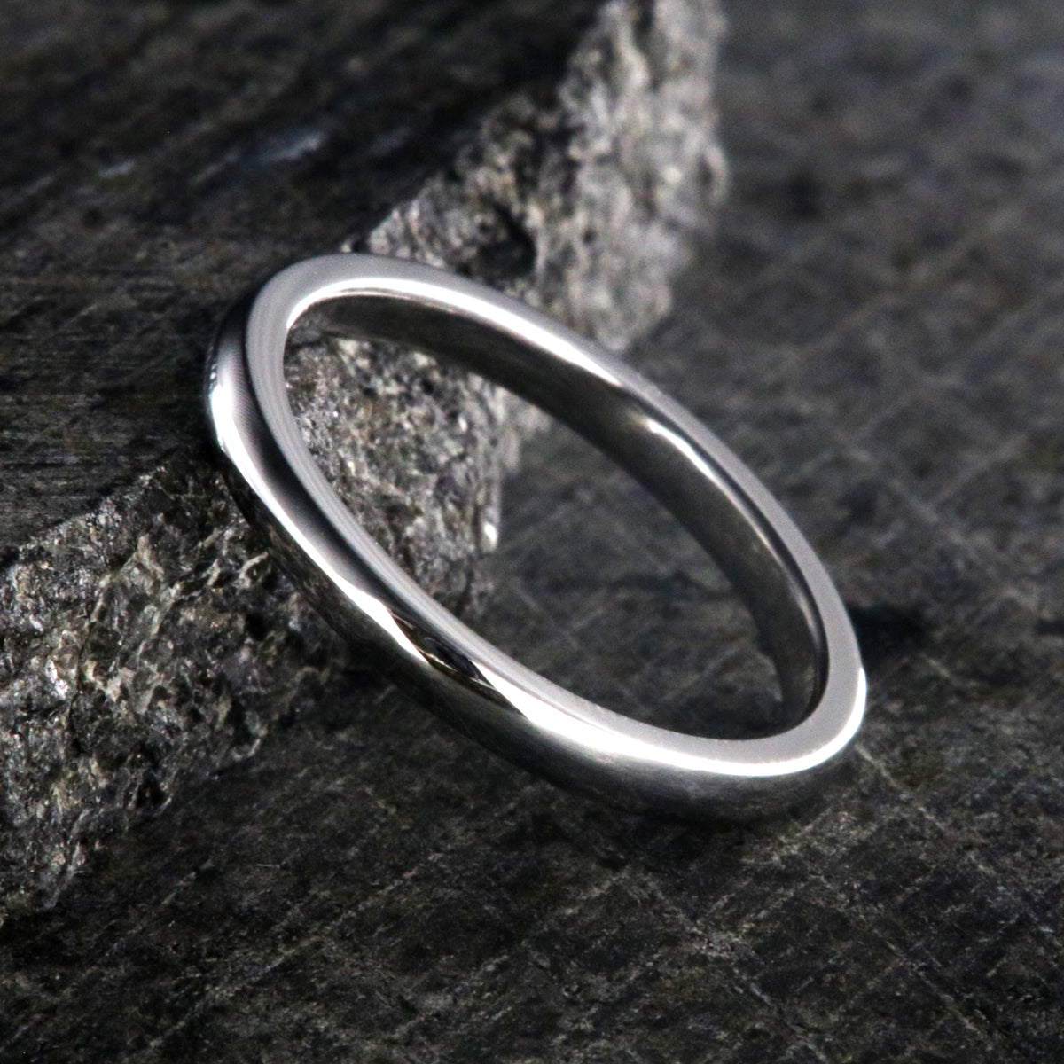 2mm wide cobalt wedding band with a rounded profile