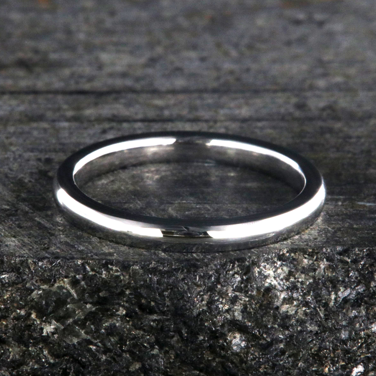 2mm wide cobalt wedding band with a rounded profile