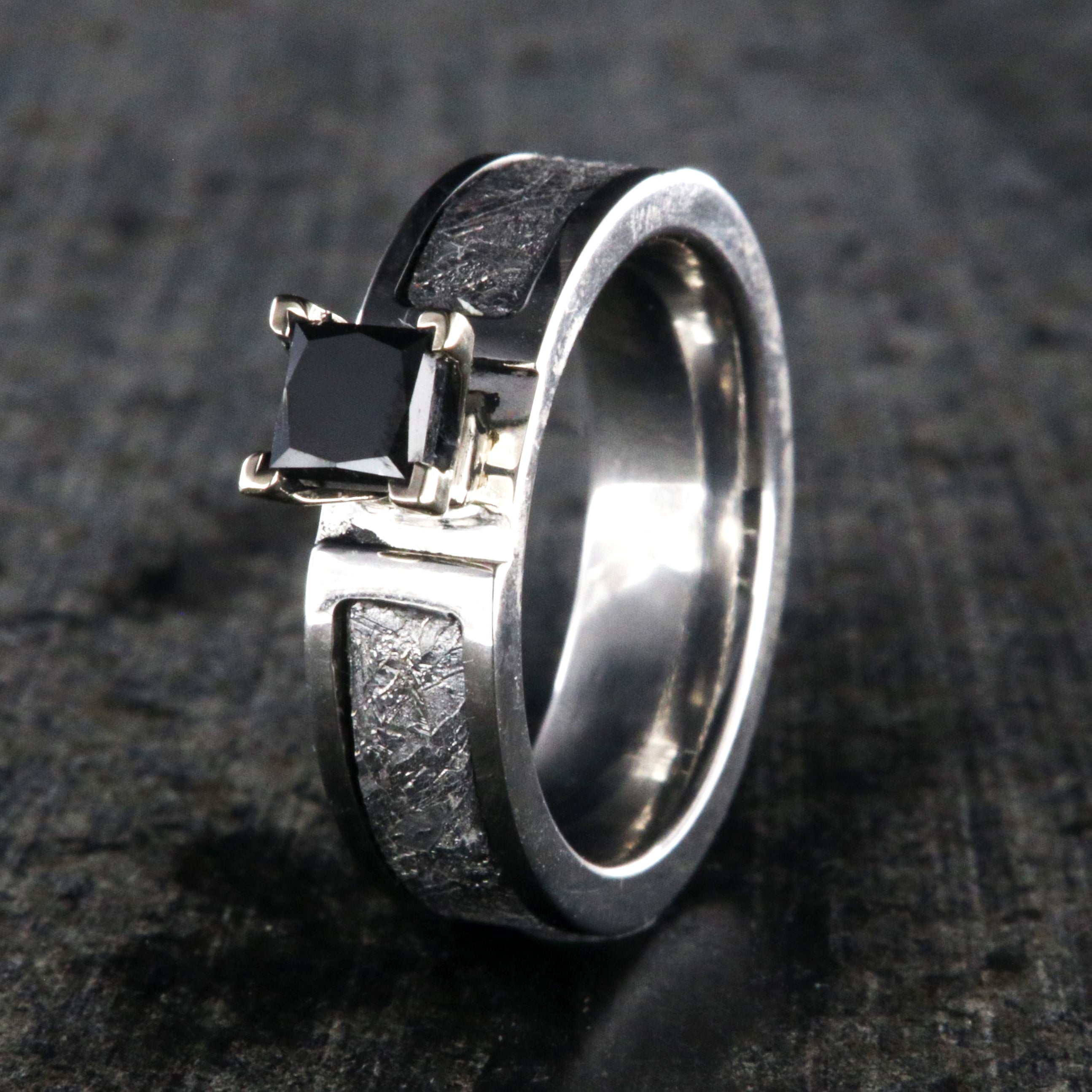 Oval Raw Meteorite Ring in Silver – Ethereal Paradox