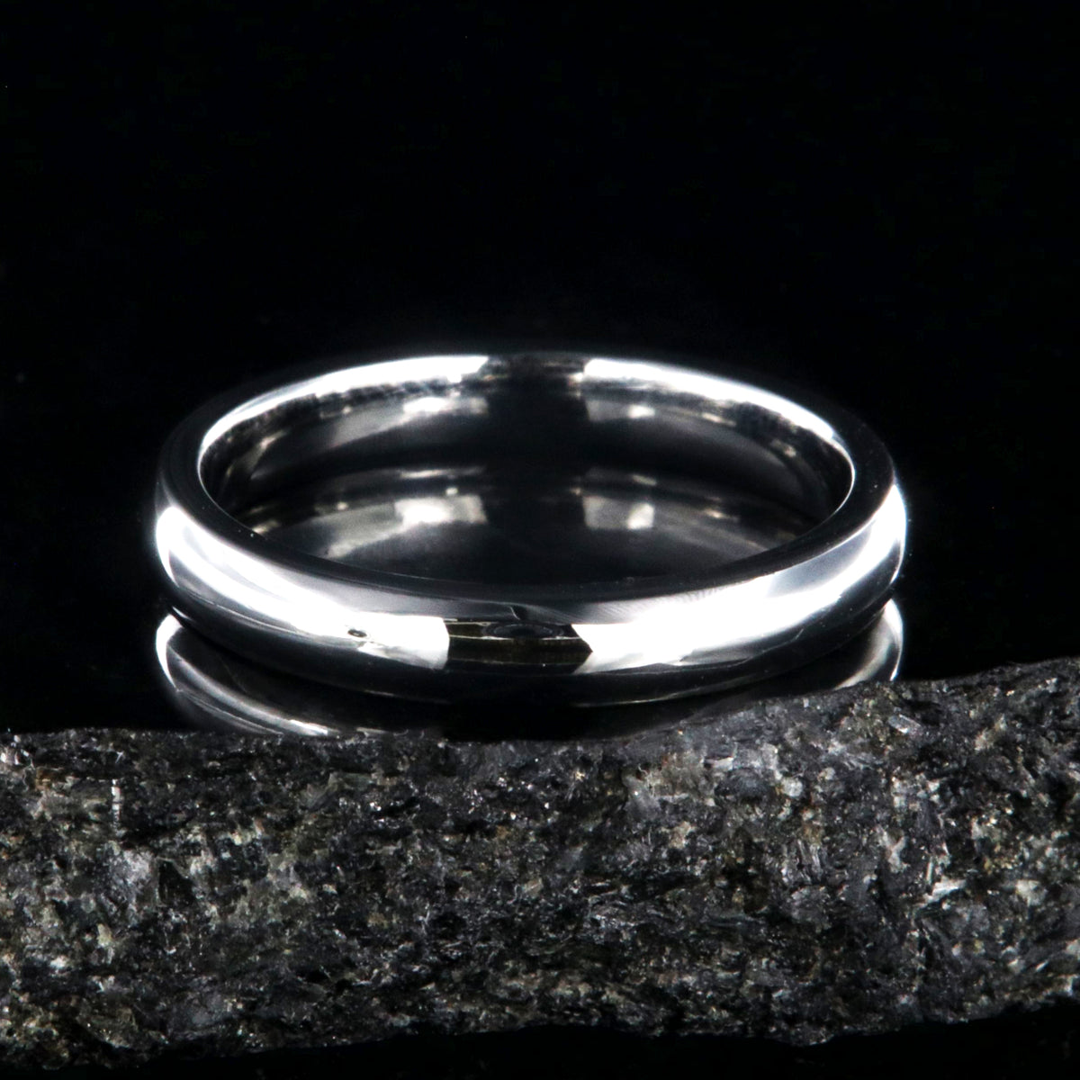 3mm wide cobalt wedding band with a polished finish and rounded profile