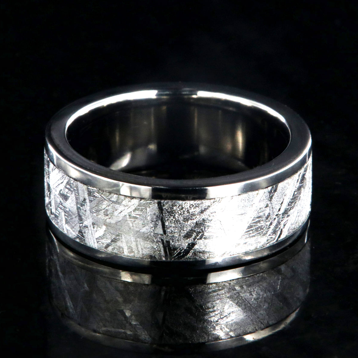7mm wide Gibeon meteorite ring with titanium edges and sleeve