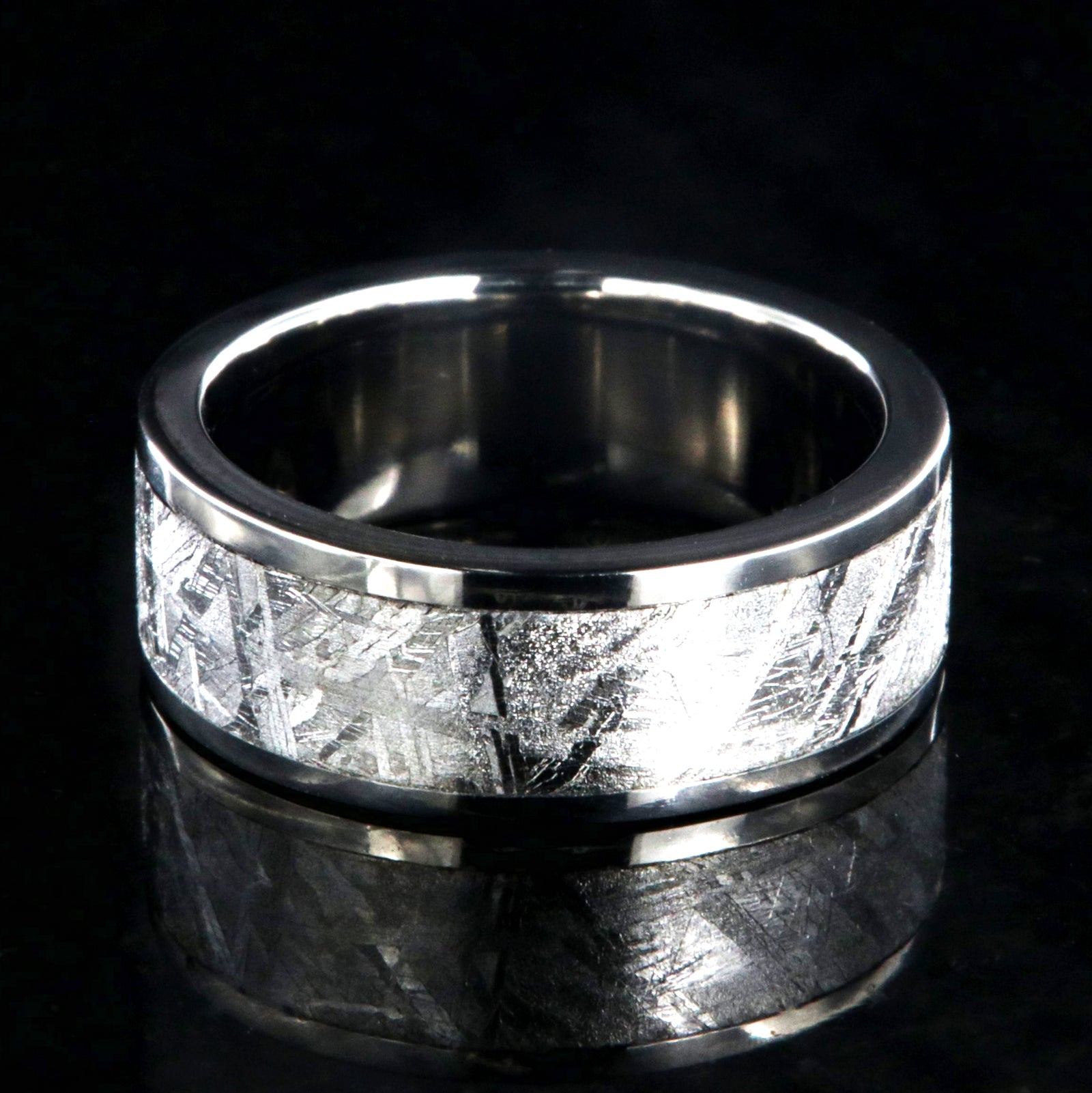 7mm wide Gibeon meteorite ring with titanium edges and sleeve