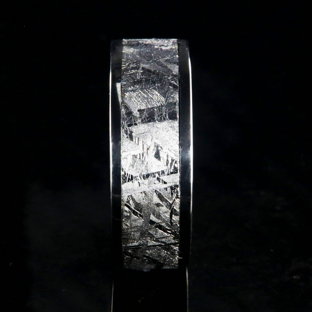 7mm wide Gibeon meteorite ring with titanium edges and sleeve