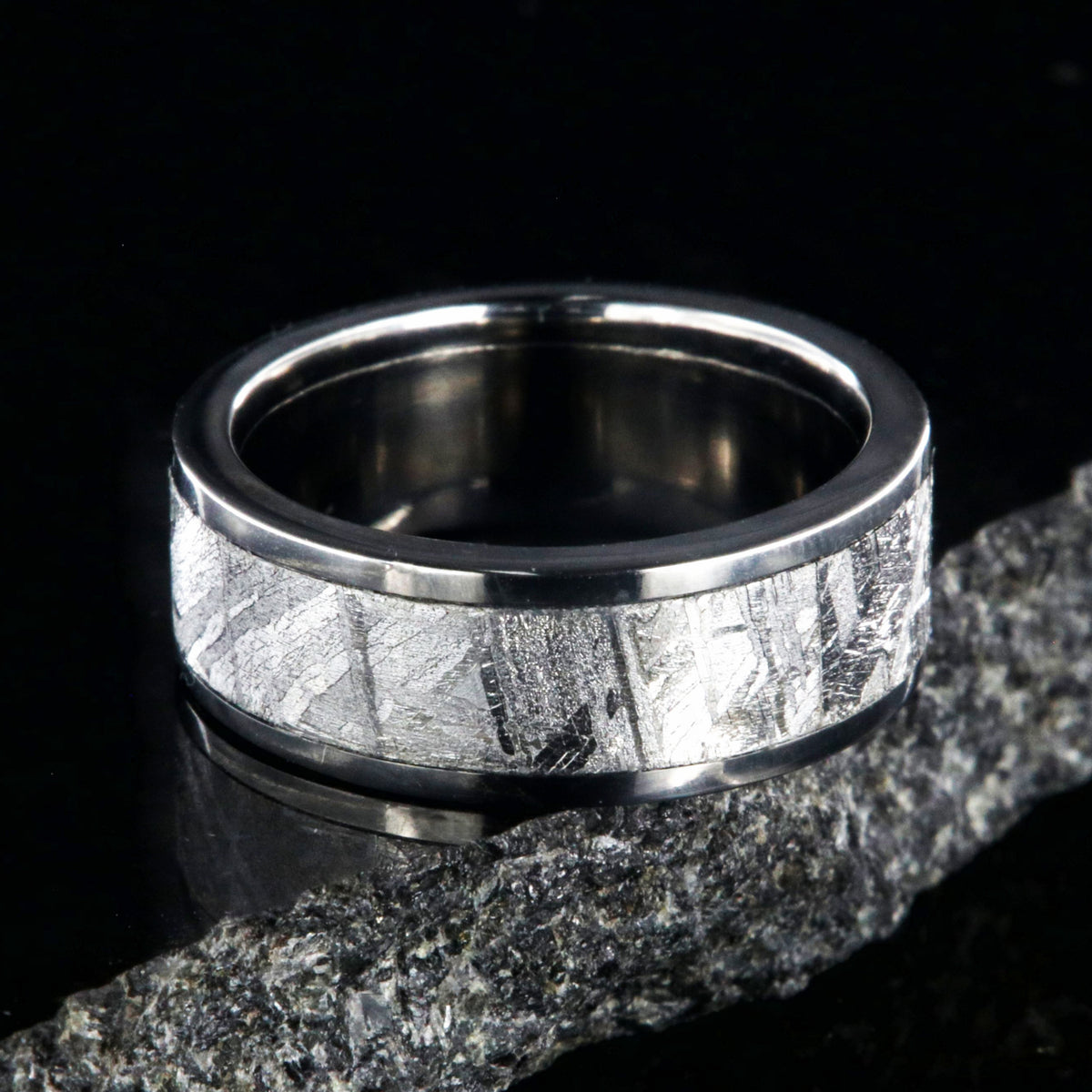 7mm wide Gibeon meteorite ring with titanium edges and sleeve