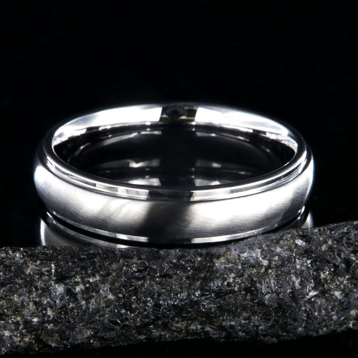 5mm wide cobalt ring with a raised center, stepped edges, and a rounded profile