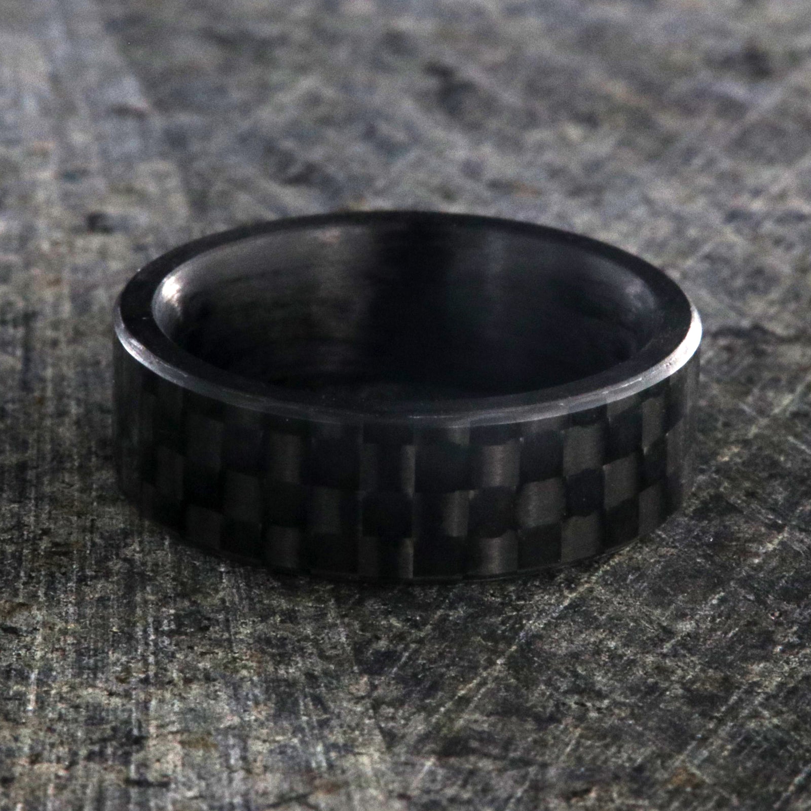 NFC Smart Ring Rounded Carbon Fiber. Black Matte Wedding Band