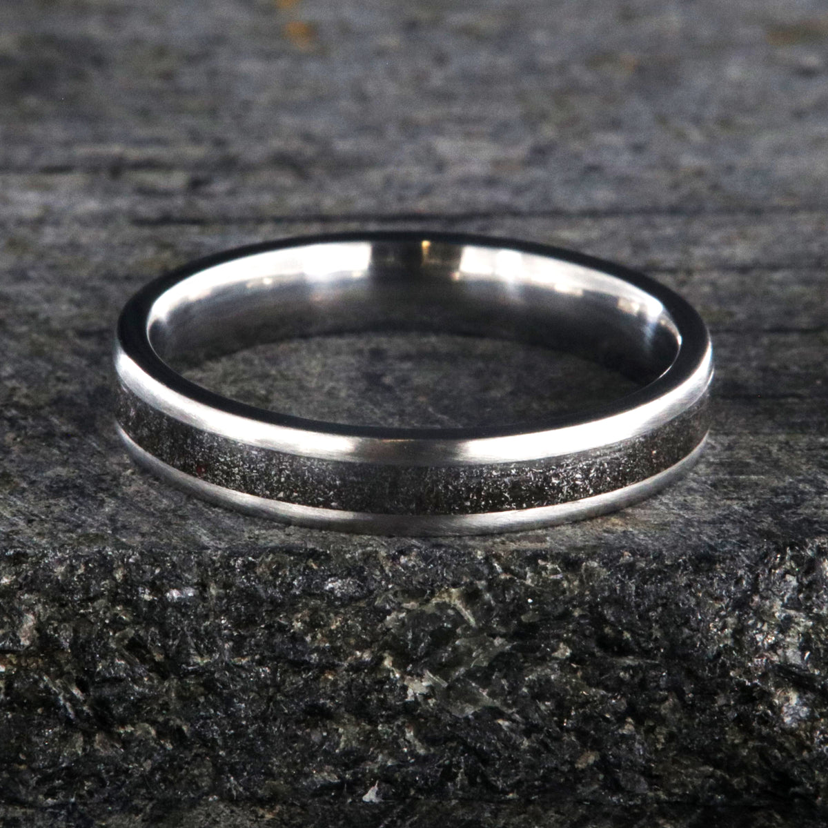 4mm wide stardust promise ring with titanium edges and sleeve