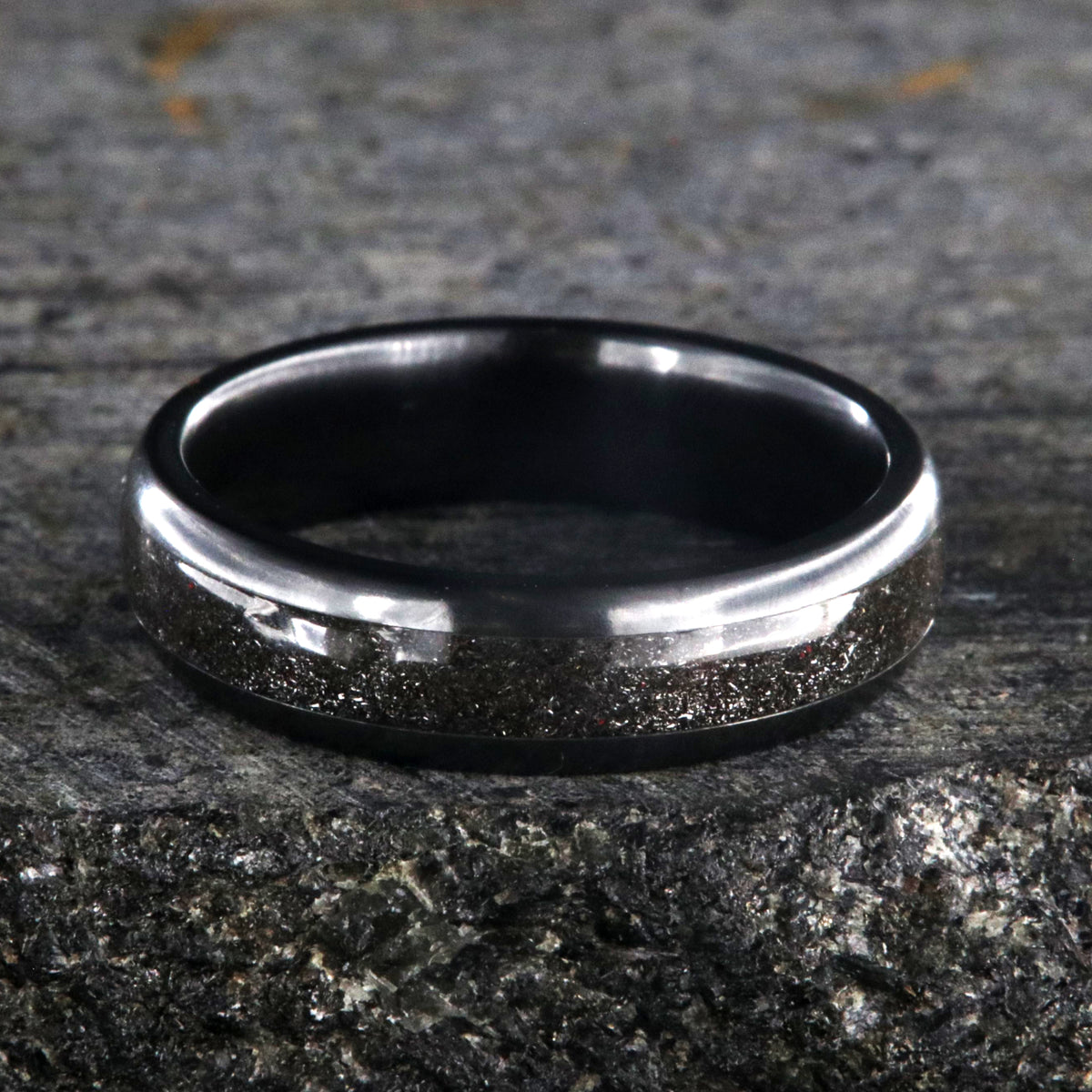 6mm wide stardust ring set with black zirconium edges and sleeve