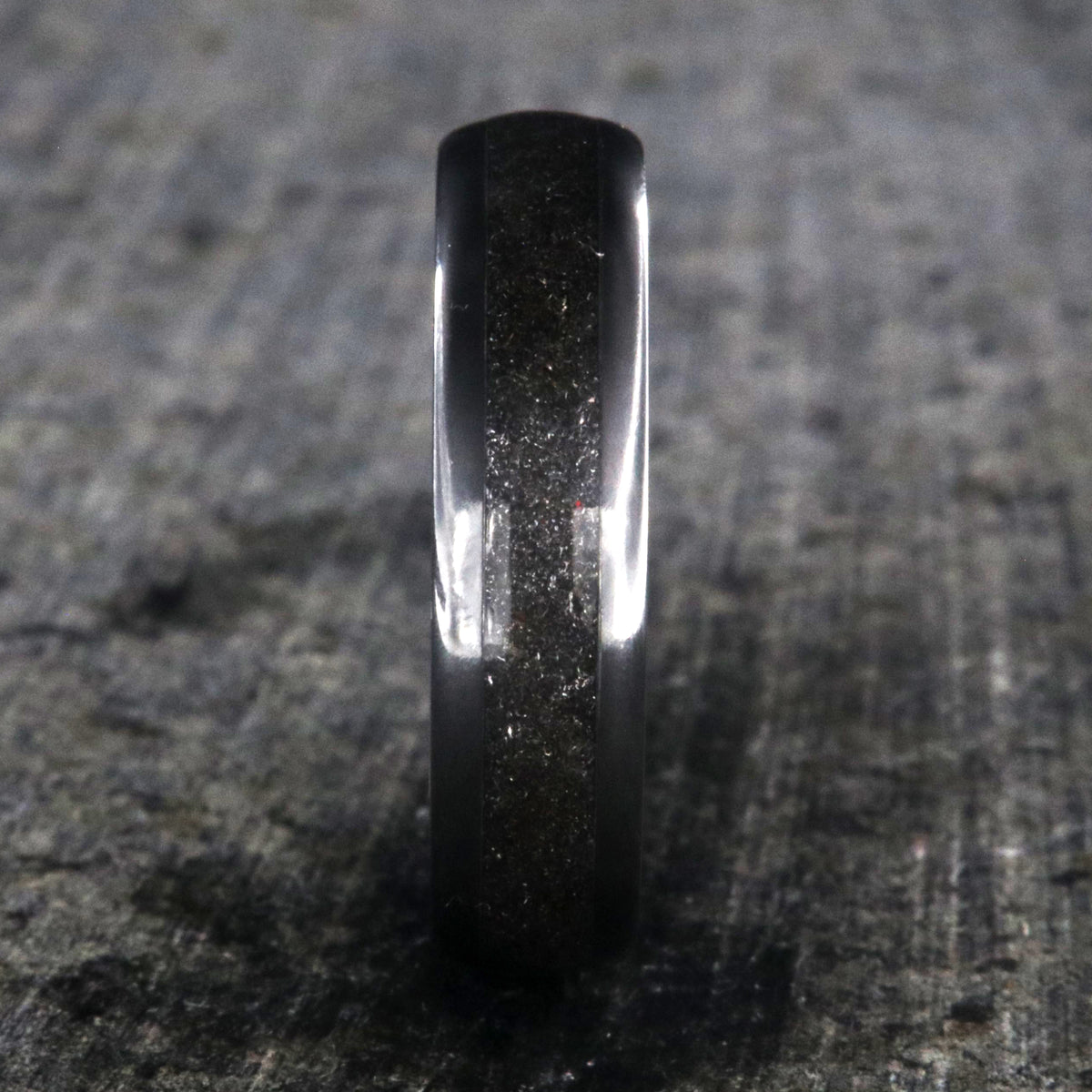 6mm wide stardust ring set with black zirconium edges and sleeve