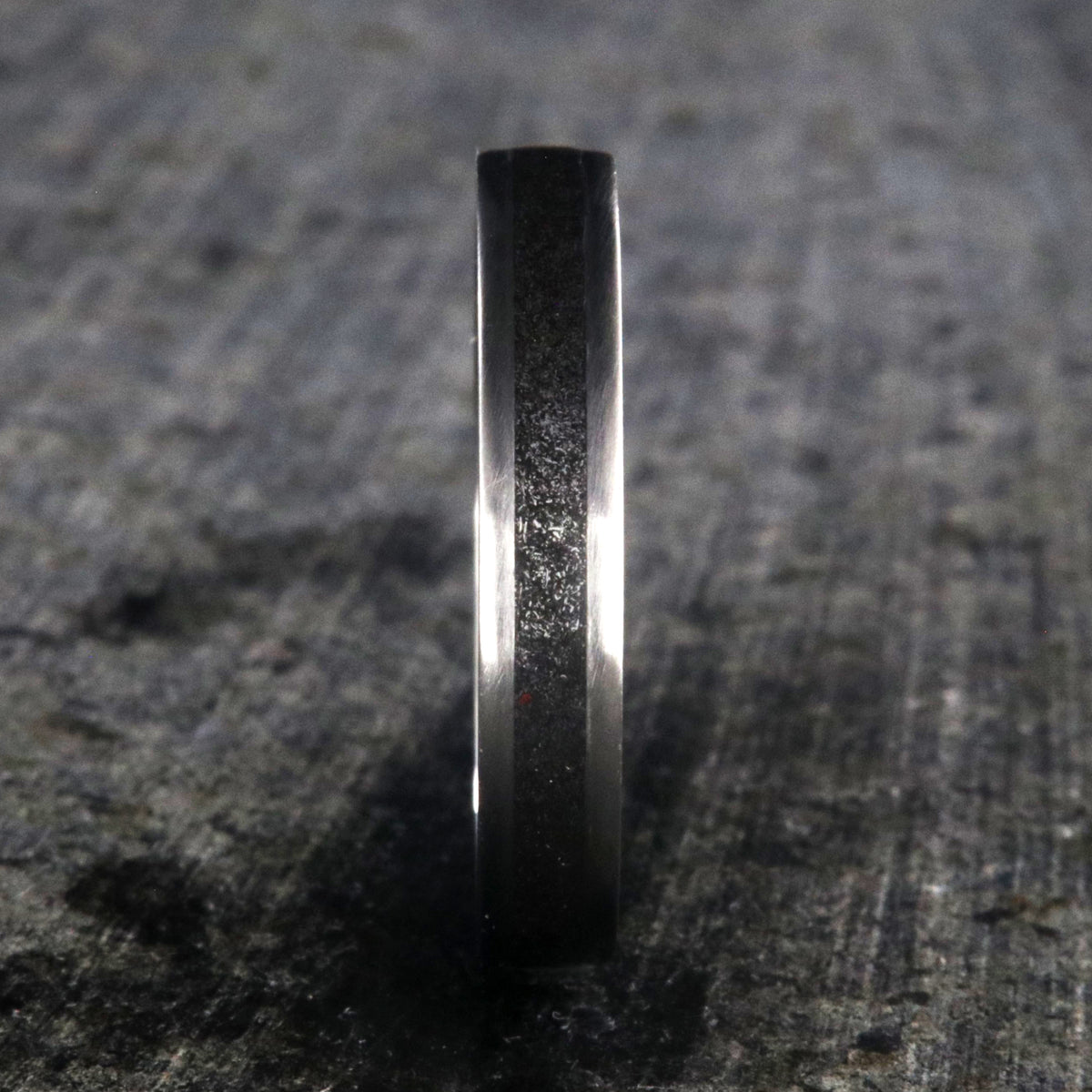 4mm wide stardust promise ring with titanium edges and sleeve