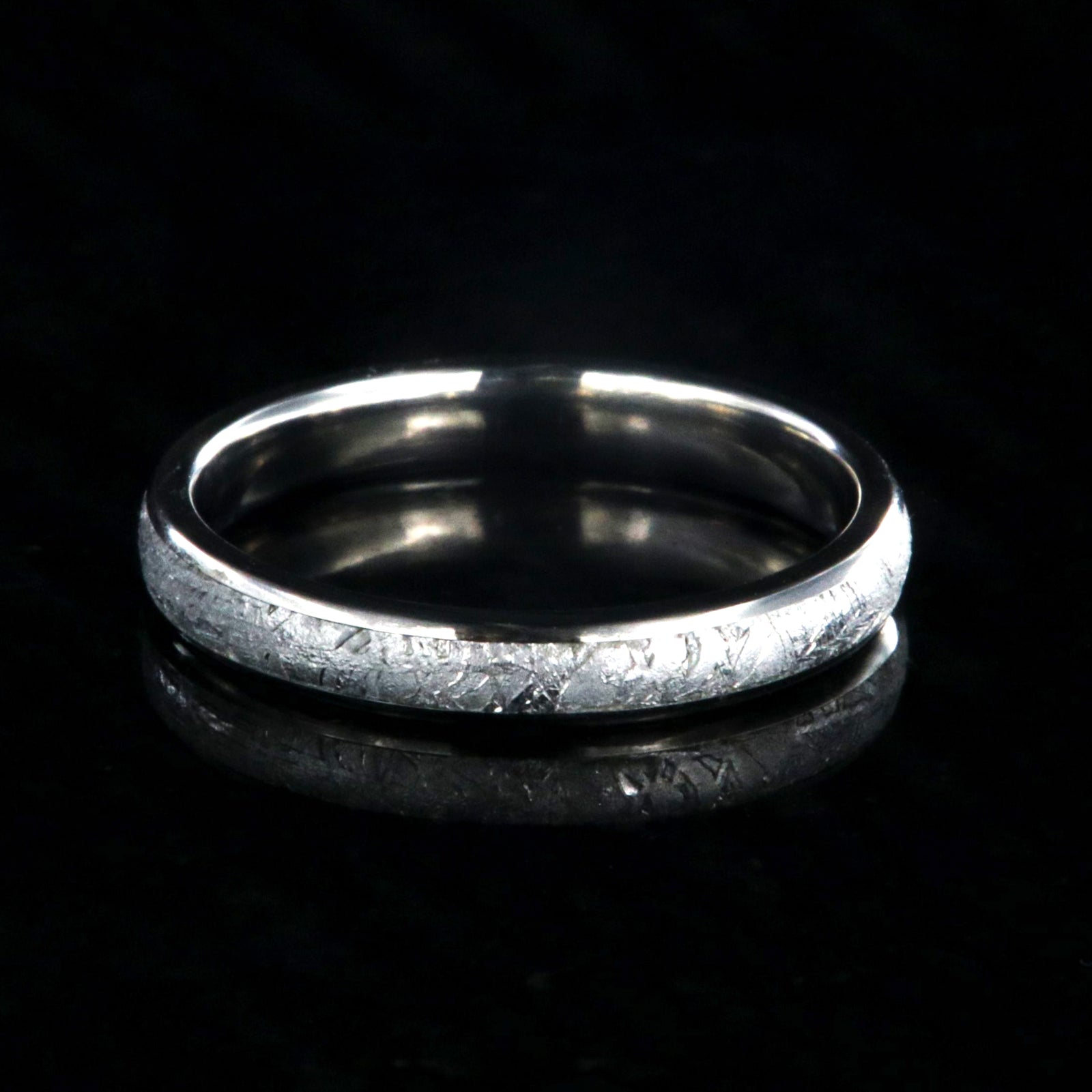 3mm wide Gibeon meteorite wedding band for women with titanium edges and sleeve