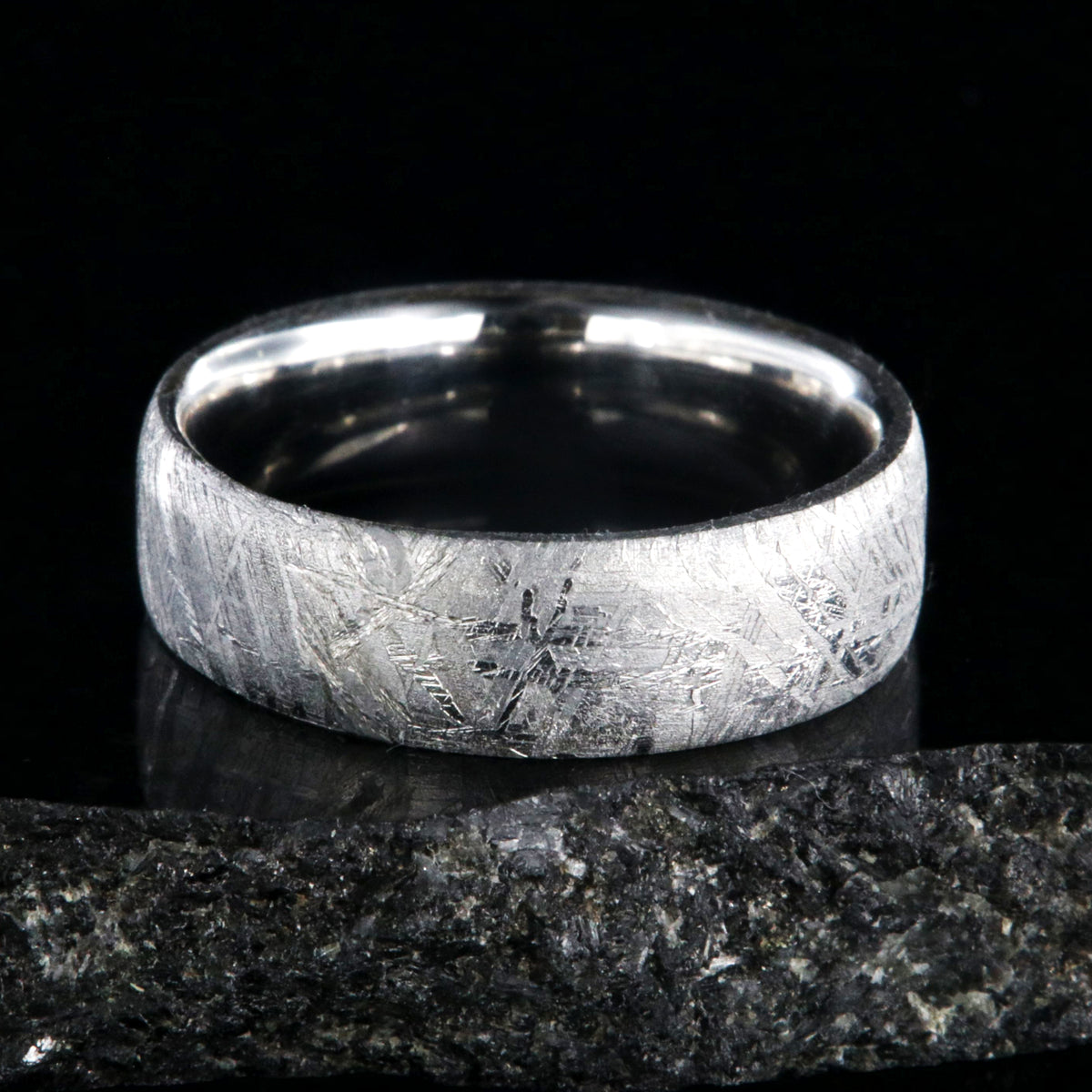 7mm wide Gibeon meteorite wedding band