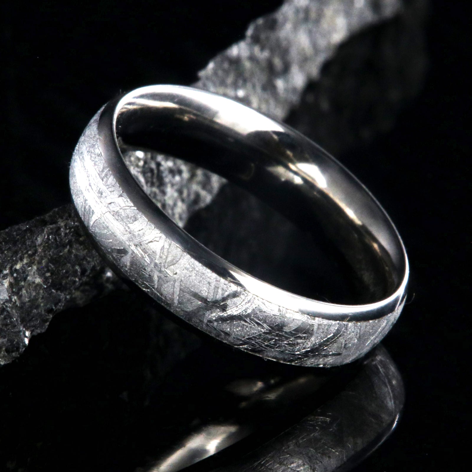 6mm wide meteorite ring with rounded profile and titanium edges and sleeve