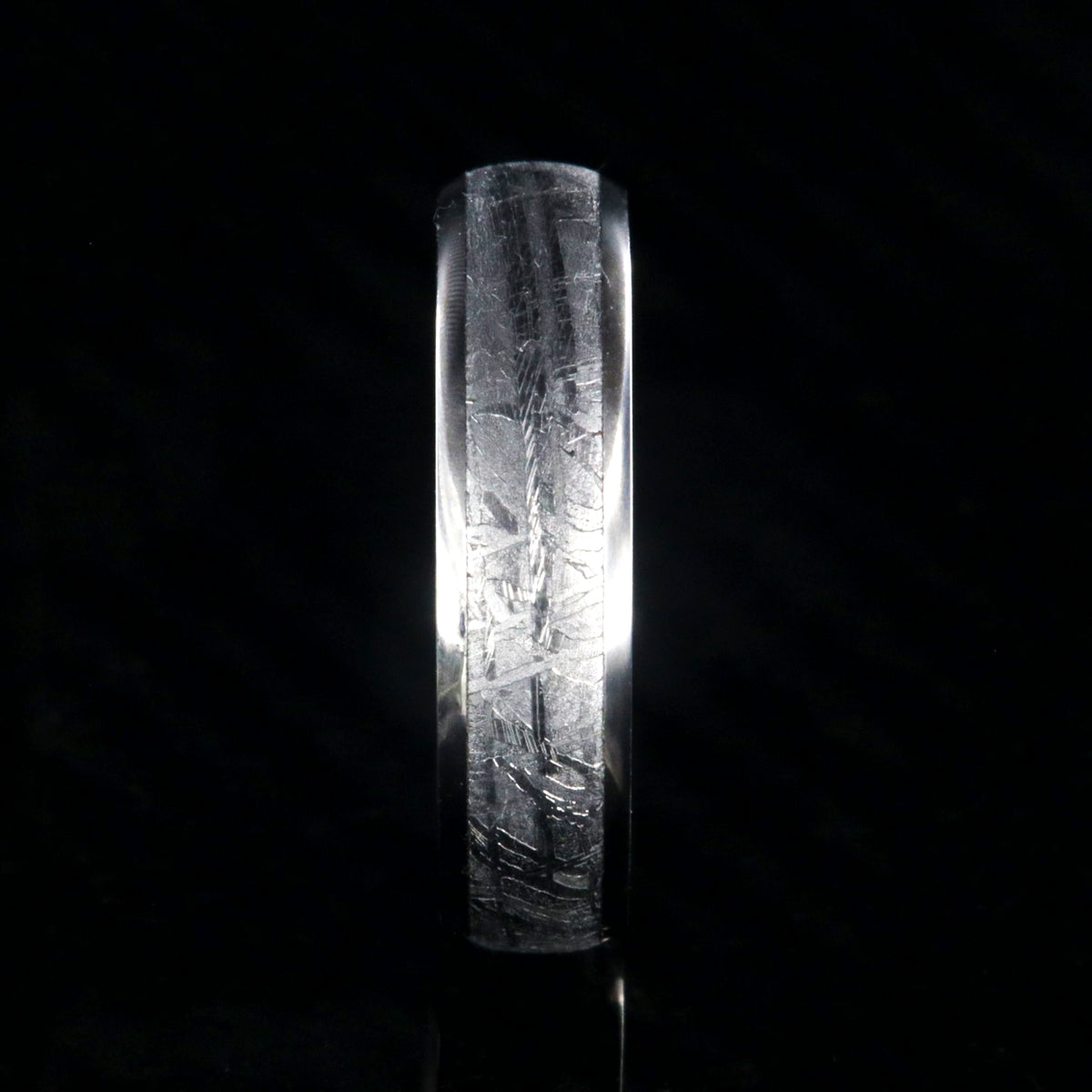 6mm wide meteorite ring with rounded profile and titanium edges and sleeve