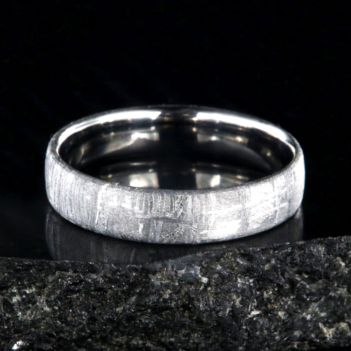 5mm wide meteorite wedding band with cobalt sleeve