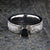 6mm wide meteorite engagement ring with princess cut black diamond
