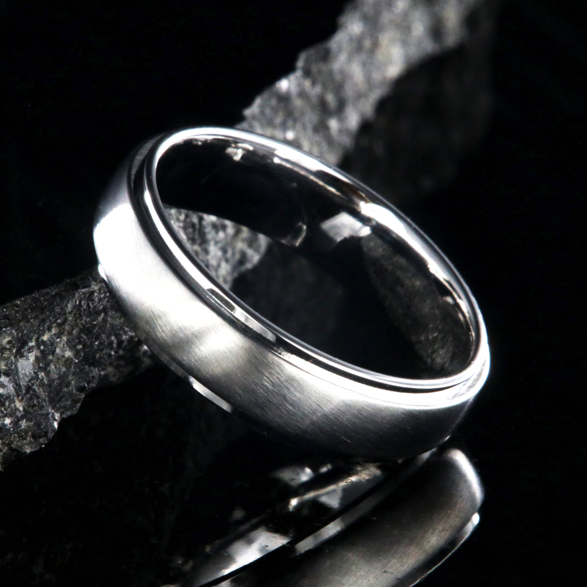 6mm wide cobalt ring with a brushed raise-center and polished edges