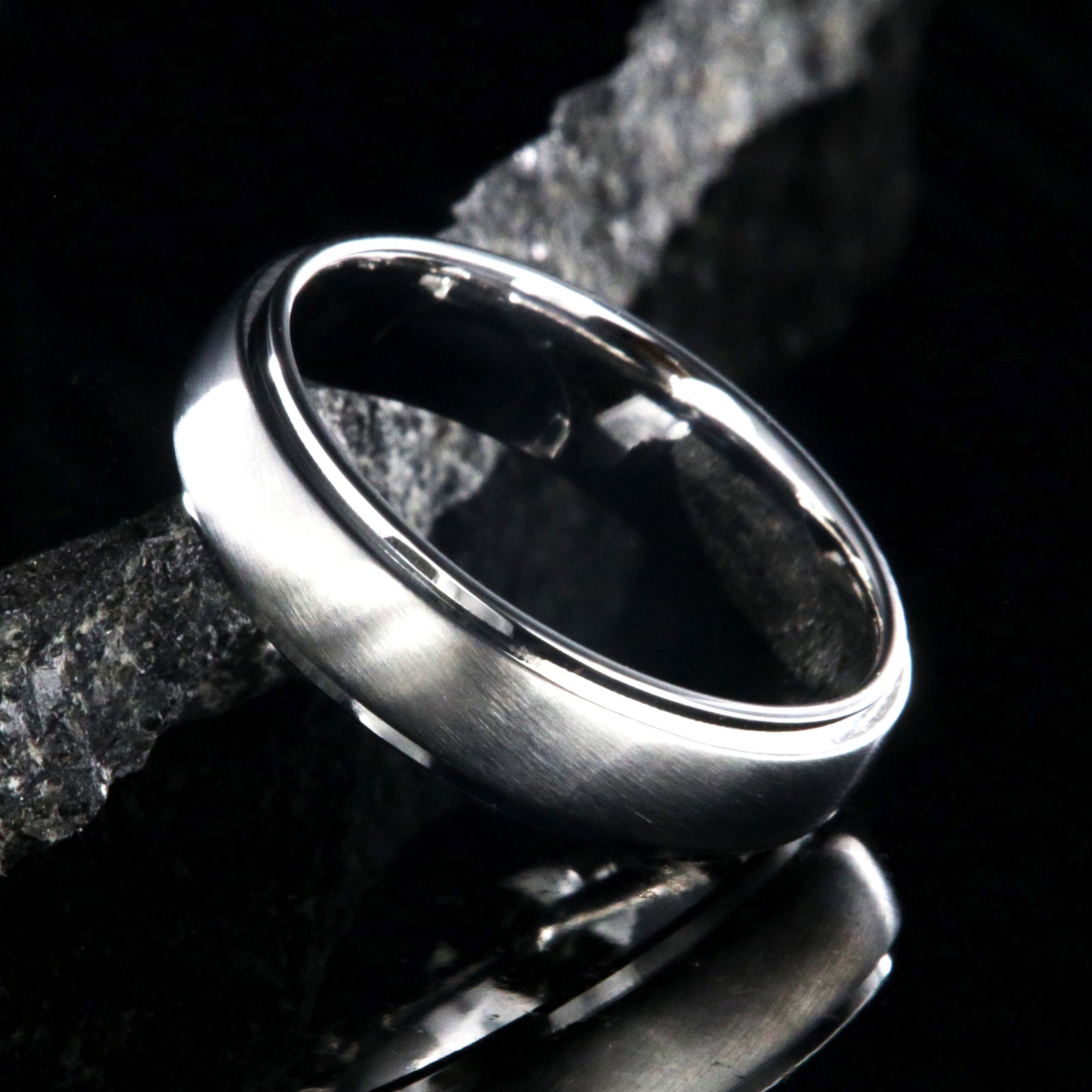 6mm wide cobalt ring with a brushed raise-center and polished edges
