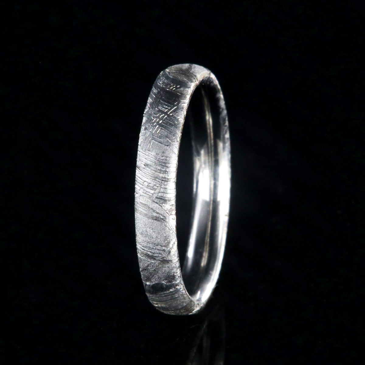 3mm wide women&#39;s meteorite wedding band with cobalt sleeve and rounded profile