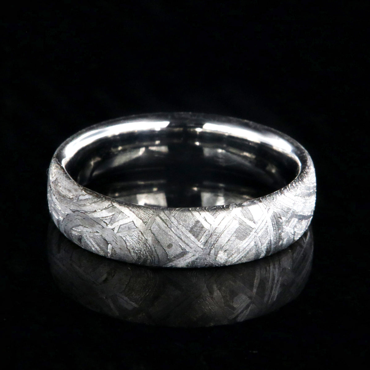 6mm wide meteorite ring made with Muonionalusta meteorite and a polished cobalt sleeve