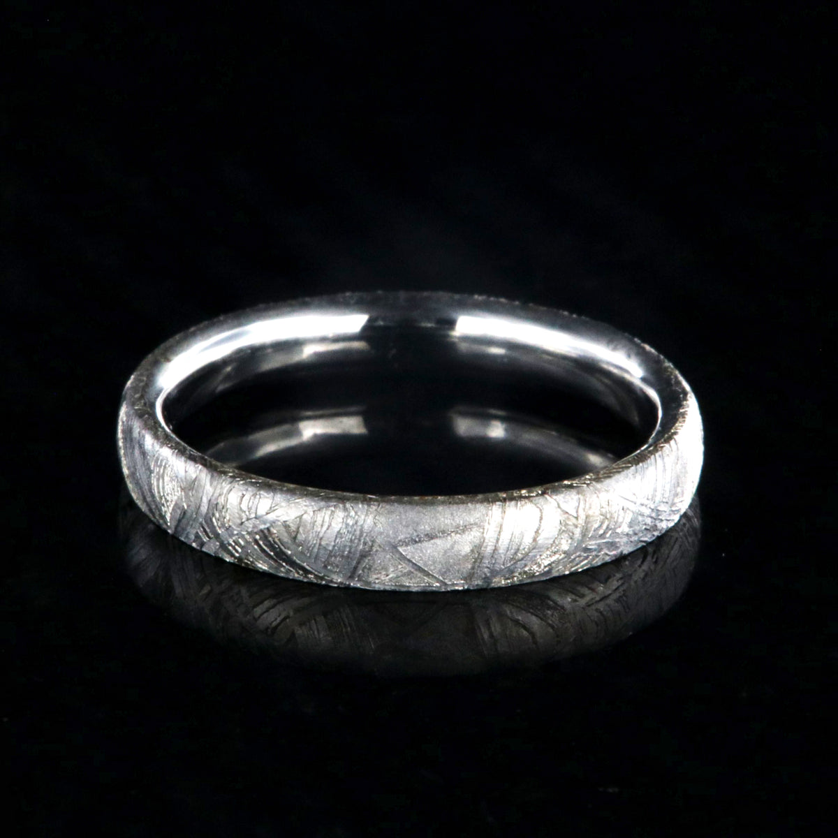 3mm wide women&#39;s meteorite wedding band with cobalt sleeve and rounded profile