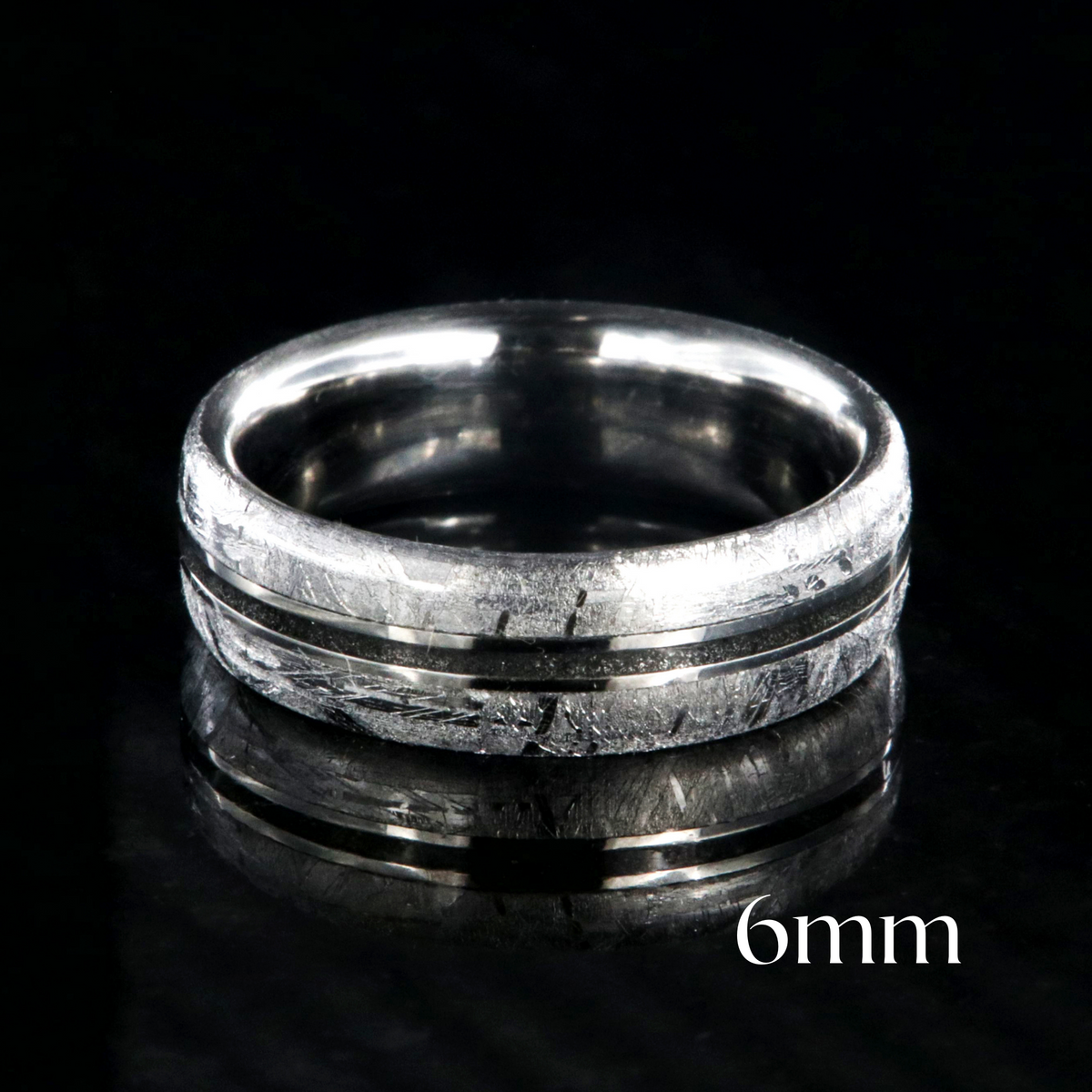 6mm wide Gibeon women&#39;s meteorite wedding band with a center stardust inlay
