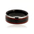 8mm wide black tungsten ring with a brushed center and dual red edges and beveled edges