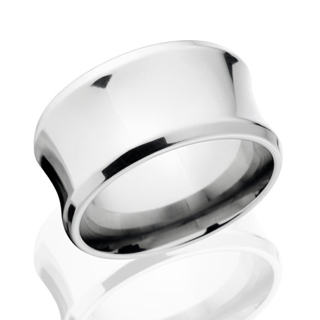 12mm wide cobalt wedding band with a polish finish and concave profile