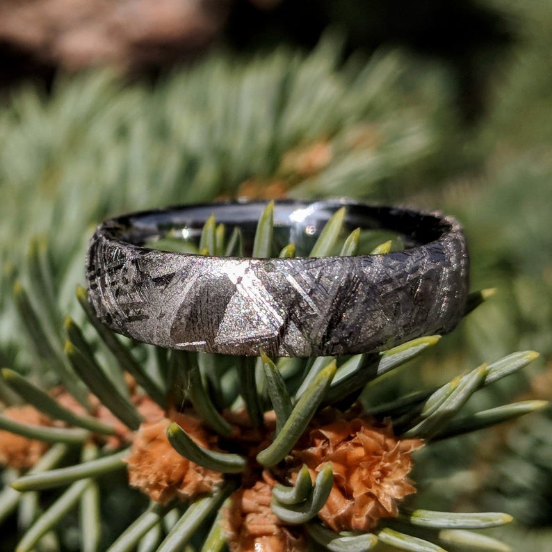6mm wide men&#39;s meteorite wedding band with rounded profile