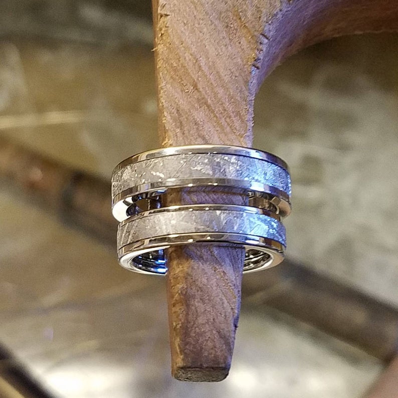 Meteorite Ring Tungsten Men Ring Women Ring With White Meteorite Inlay  Width 6mm 8mm Comfort Fit - Rings - AliExpress