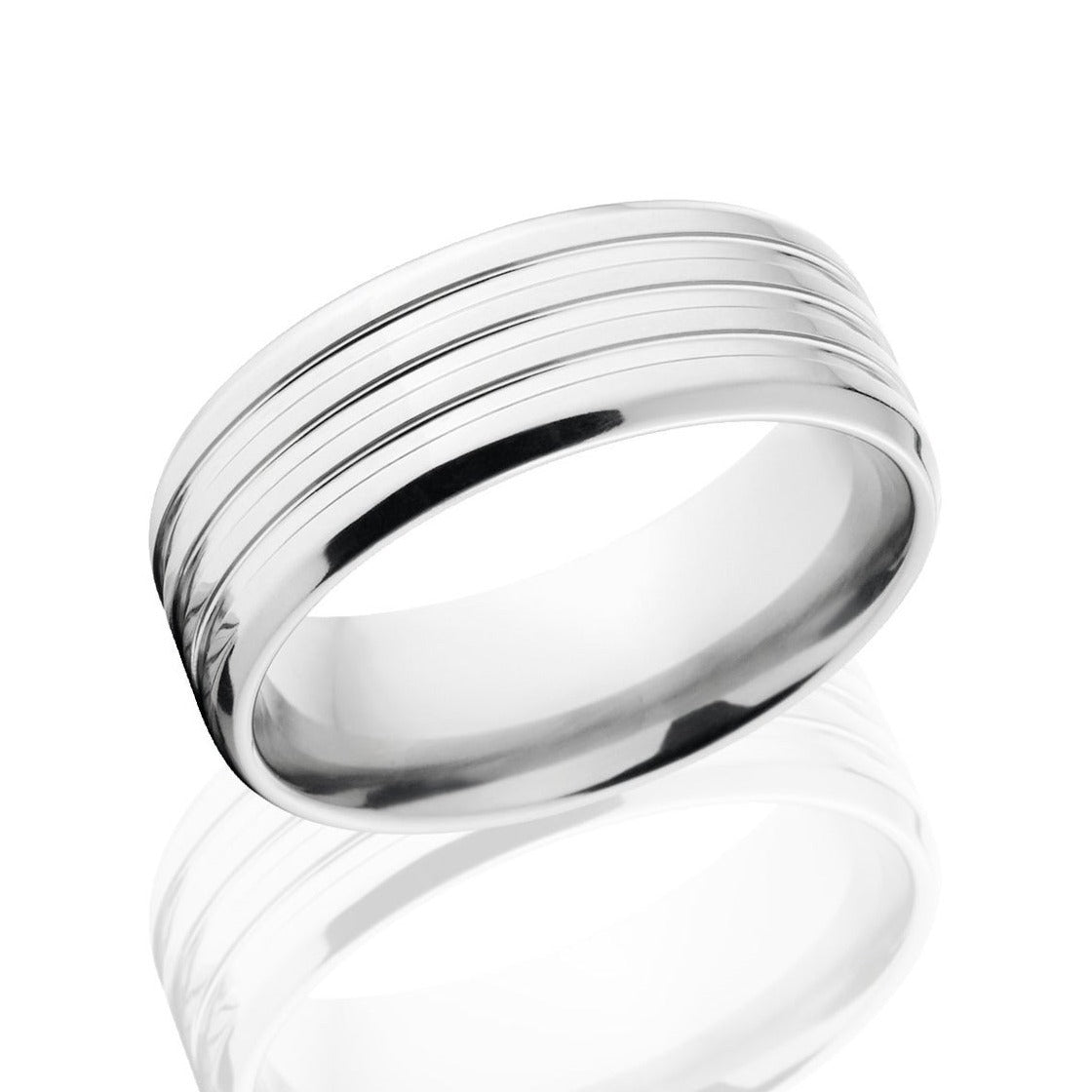 8mm wide cobalt wedding band with a triple groove