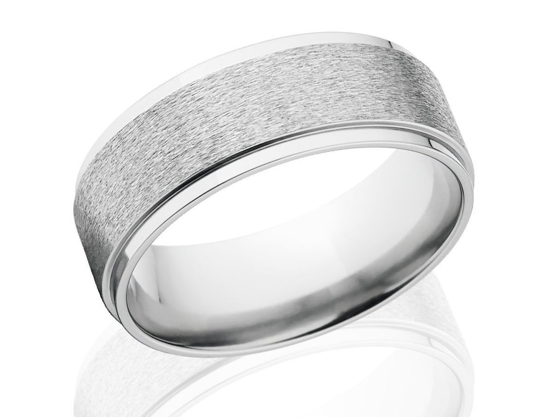 8mm wide cobalt wedding band with a stone finish and raised-center