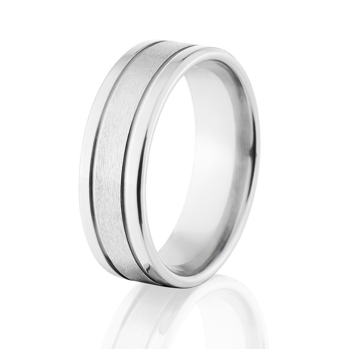 6mm wide cobalt wedding band with dual edge grooves