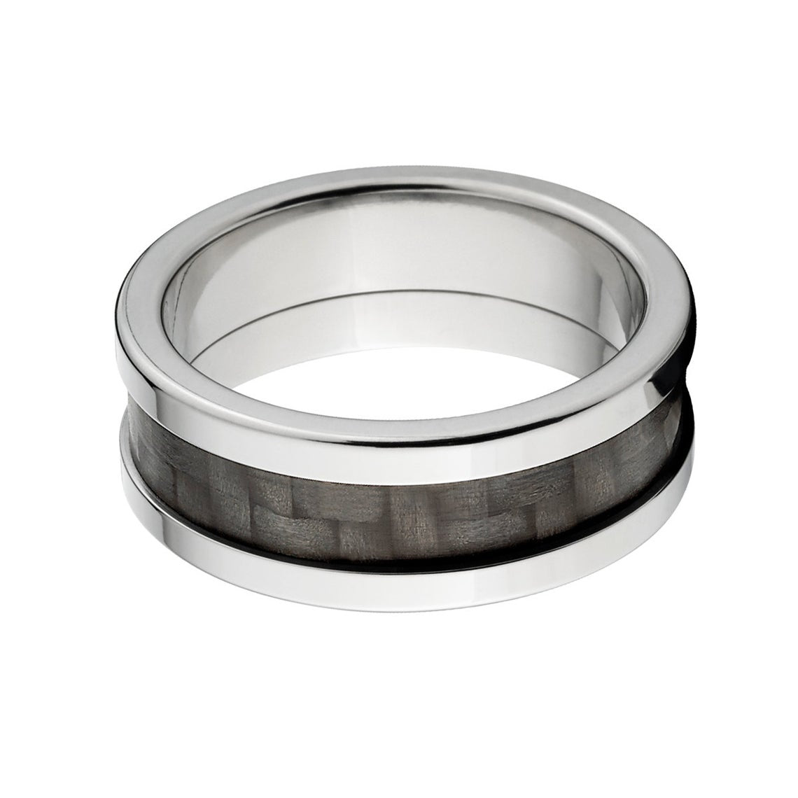 8mm wide titanium ring with a black carbon fiber inlay