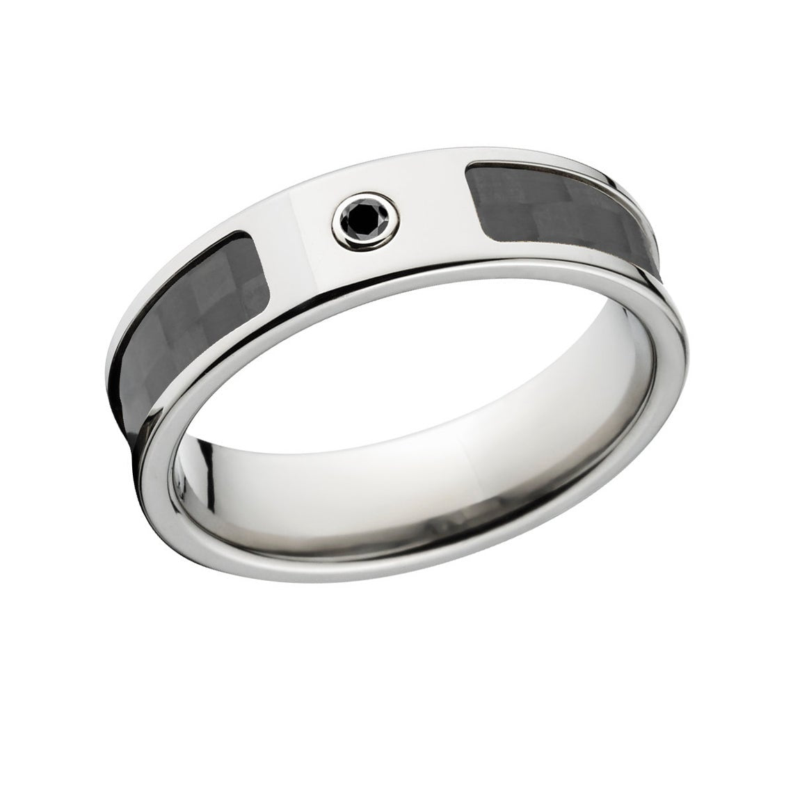 6mm wide titanium ring with a black carbon fiber with a black diamond