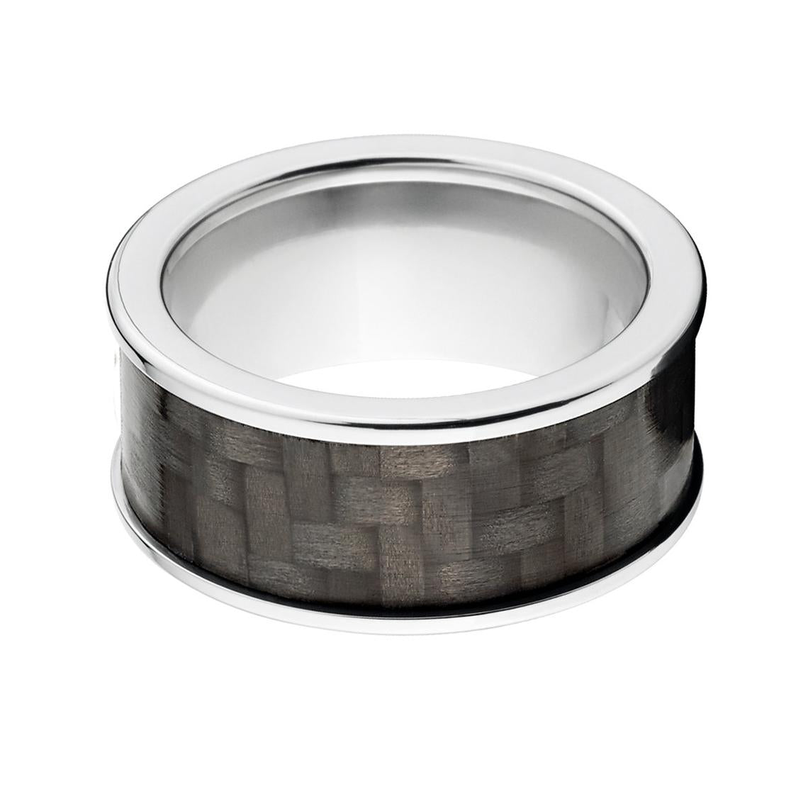 9mm wide titanium ring with black carbon fiber inlay