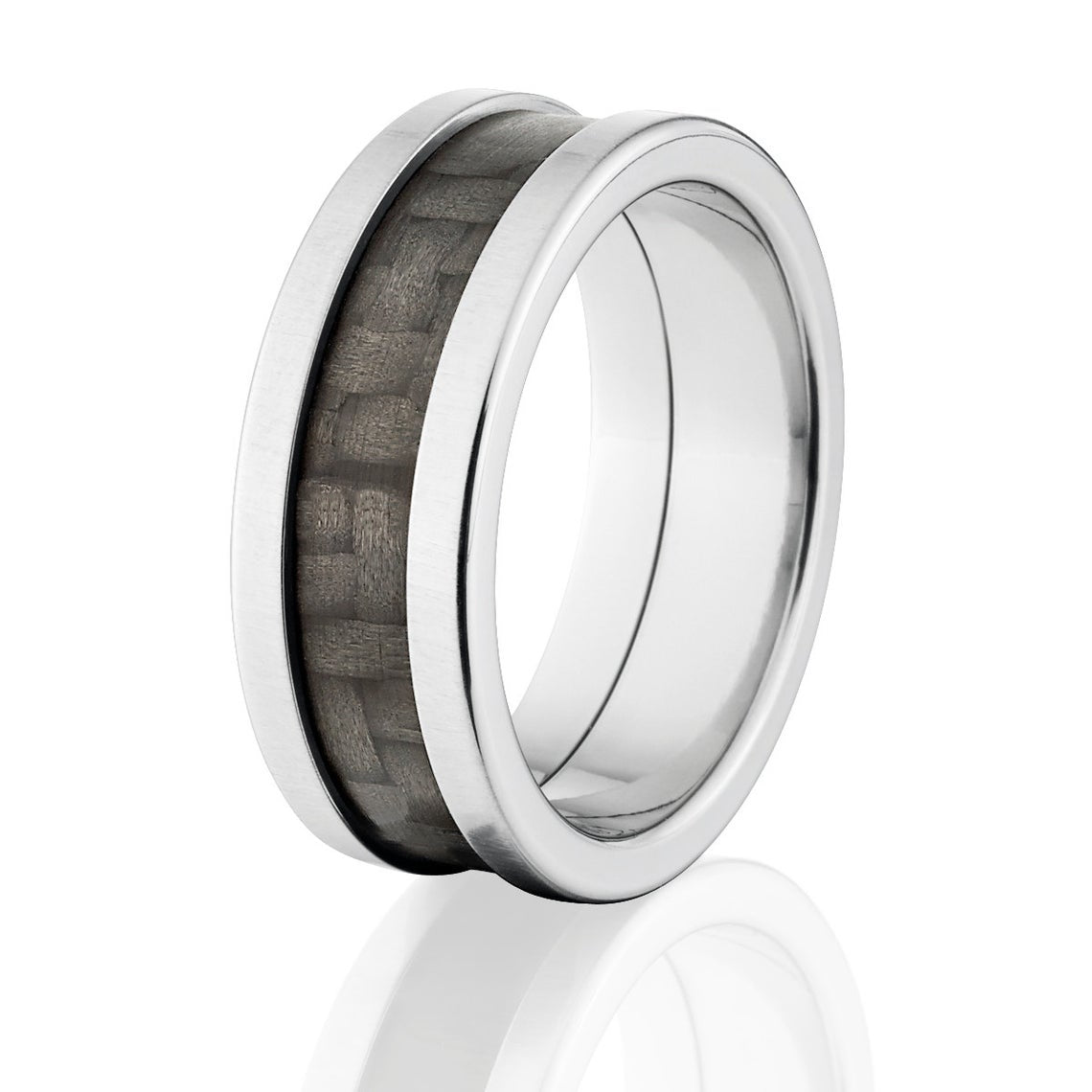 8mm wide titanium ring with a black carbon fiber inlay