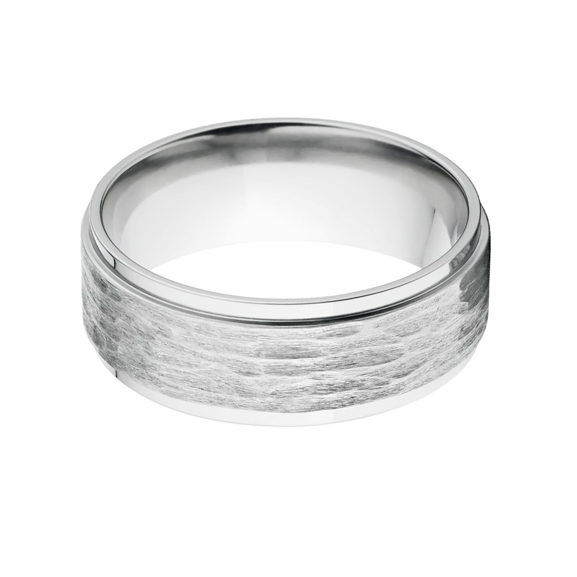 8mm wide cobalt ring with a raised-center and tree bark finish