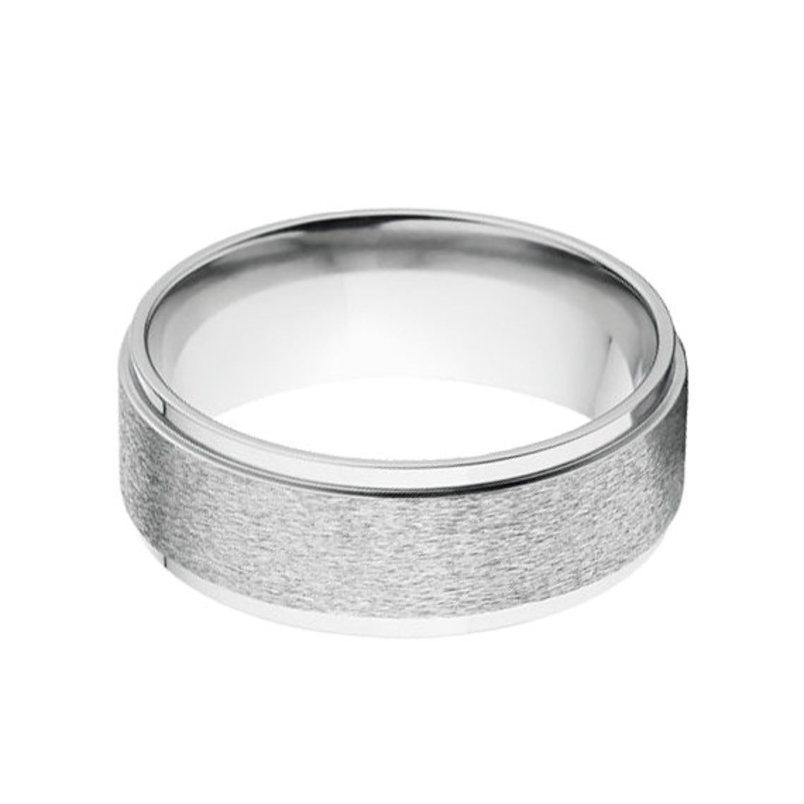 8mm wide cobalt wedding band with a stone finish and raised-center