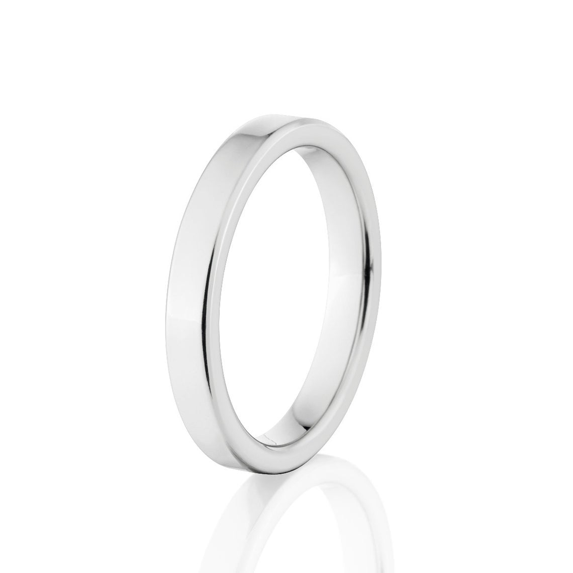 3mm wide cobalt wedding band with a flat profile and polish finish